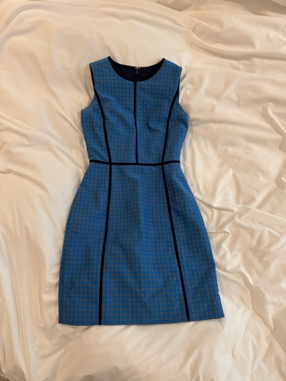 J. Crew Blue Sleeveless Sheath Dress with Black Piping